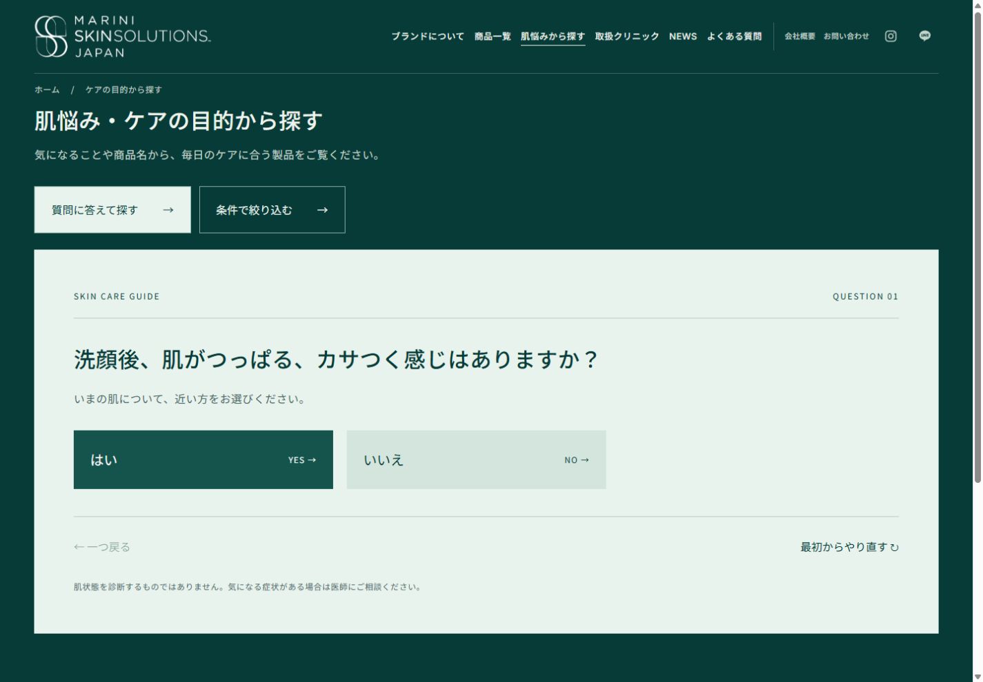 質問形式の肌悩みチャート