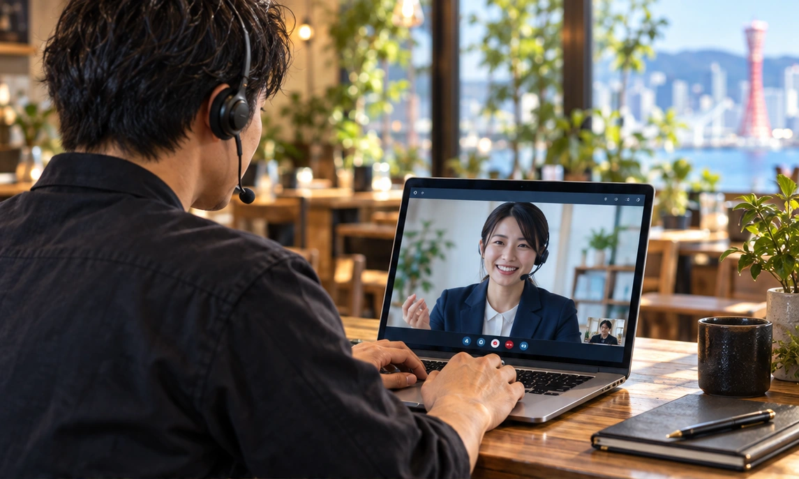 パソコンで画面を共有し遠隔サポートを受ける制作イメージ