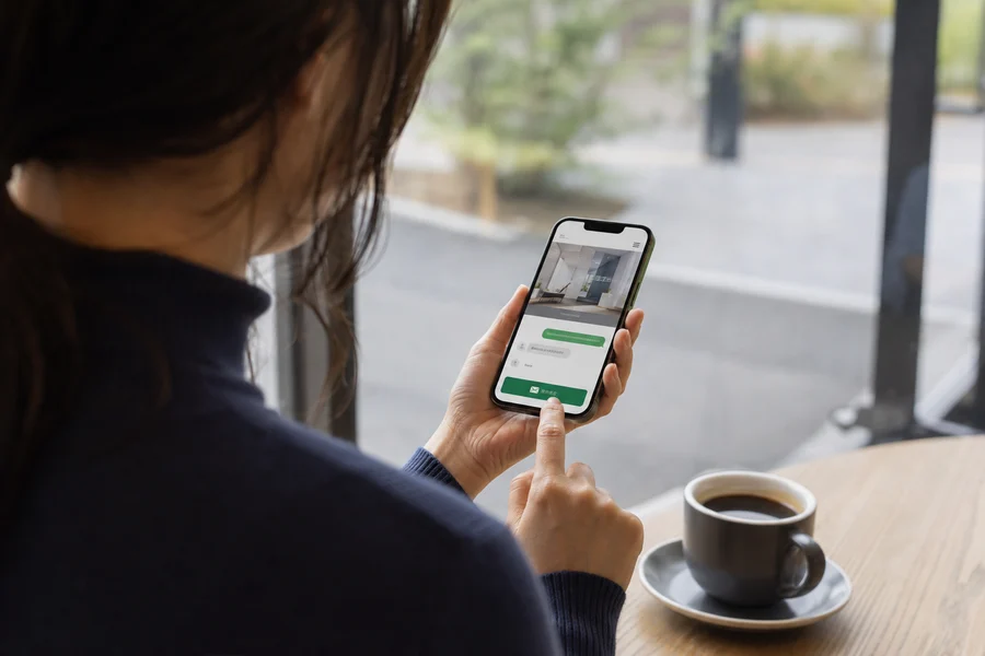 スマートフォンで問い合わせる場面のイメージ（AI生成）