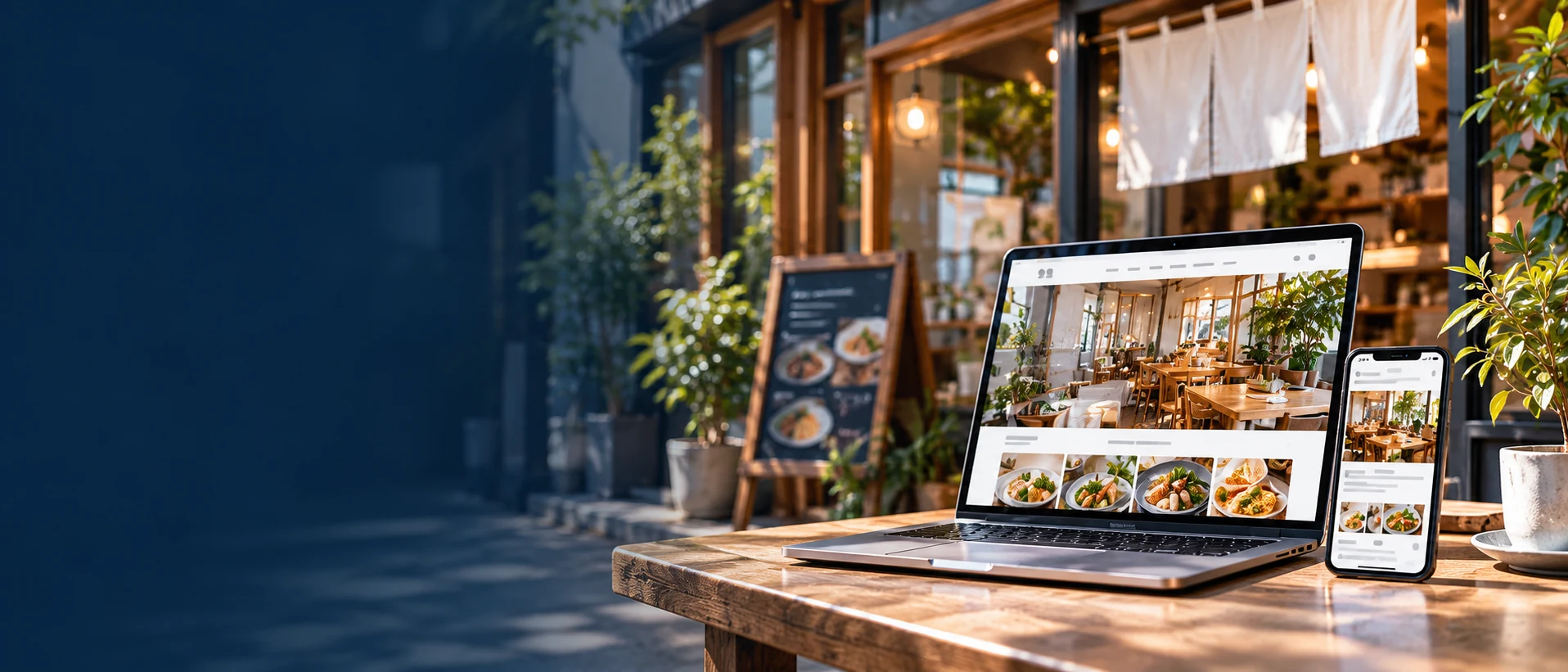 飲食店向けWeb制作を表現するAI制作イメージ
