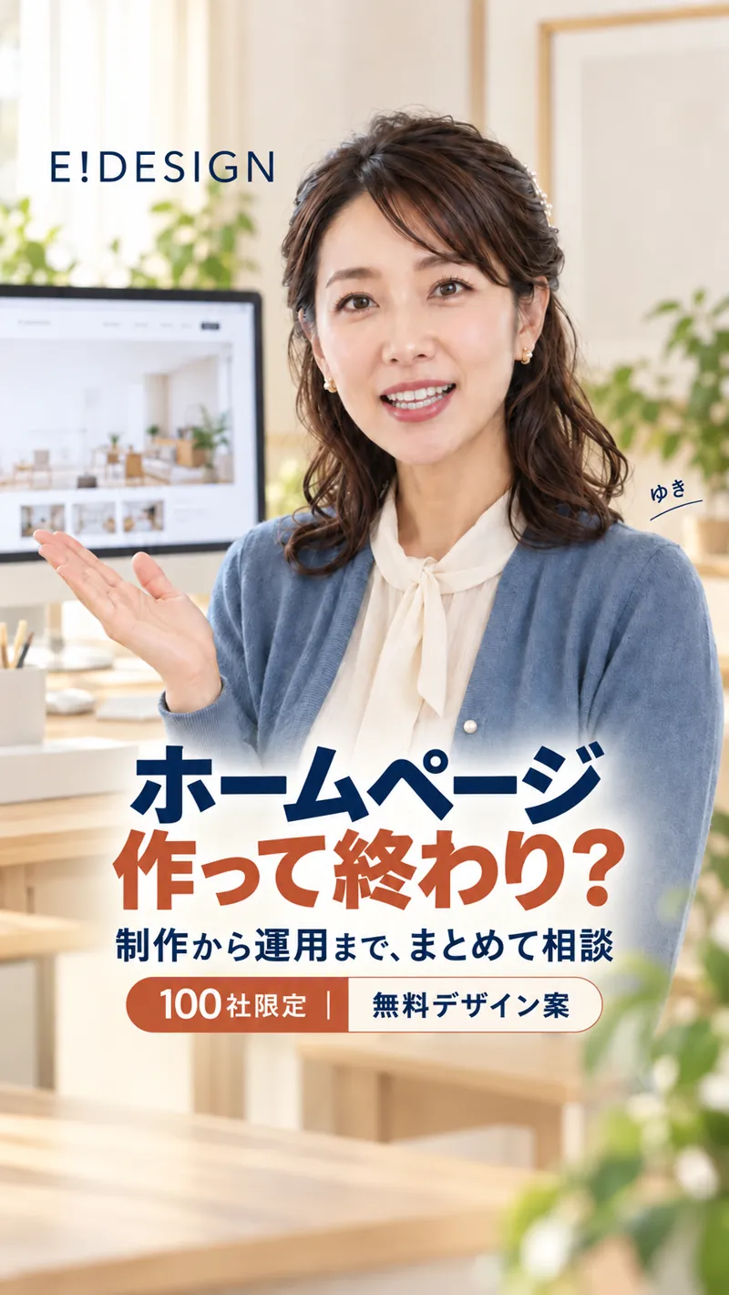 E!DESIGNのAIモデル・ゆきによるホームページ制作と運用の紹介