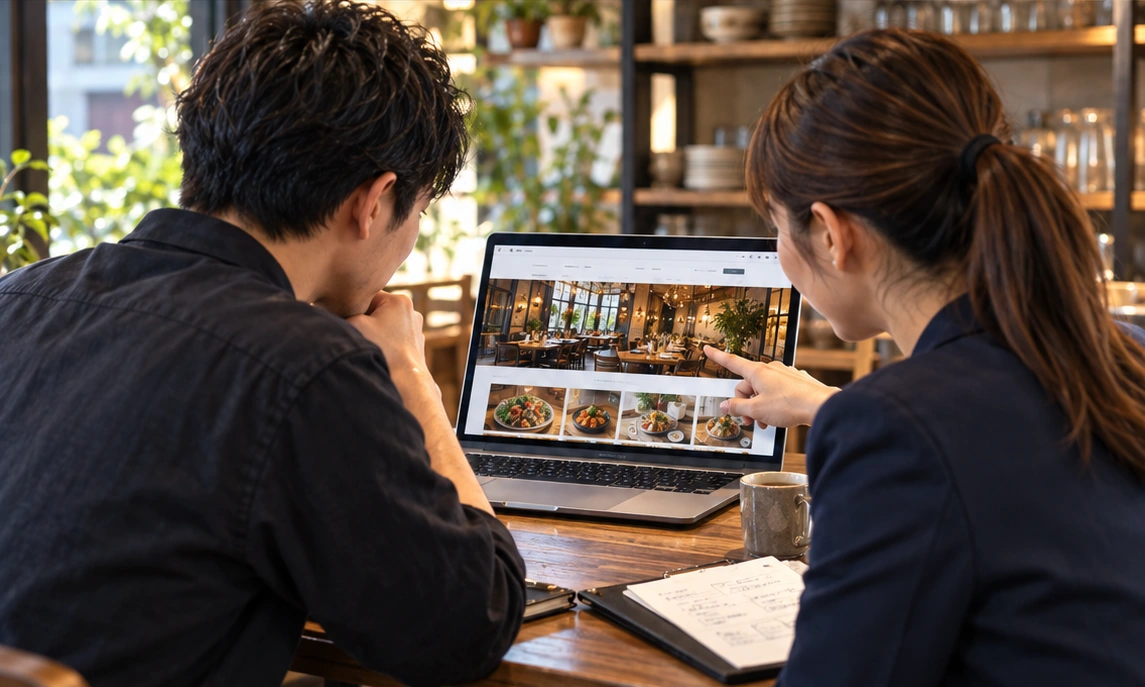 店舗のWebサイト更新方法を一緒に確認する制作イメージ